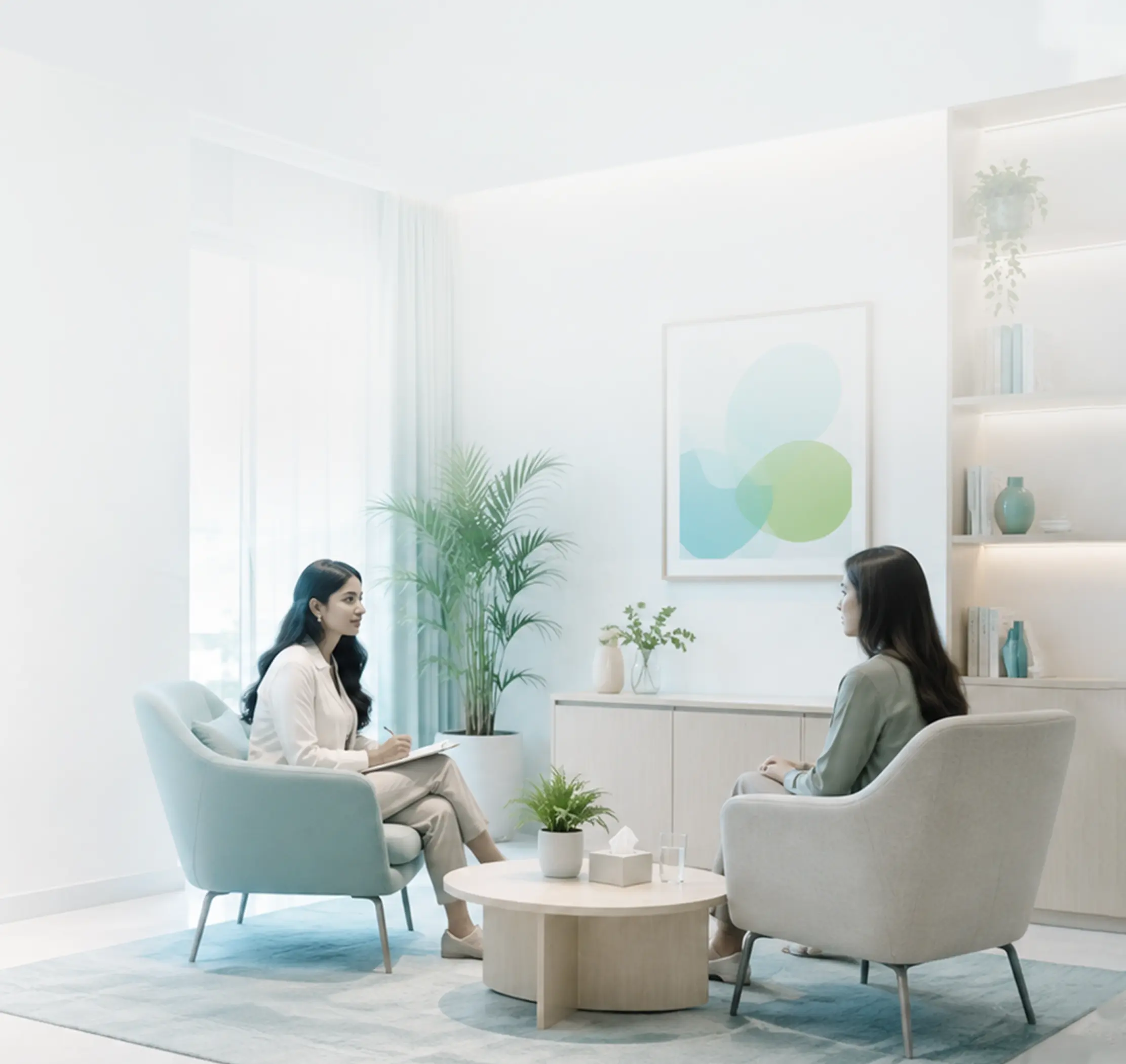 Therapist and client in a calm Softmind session